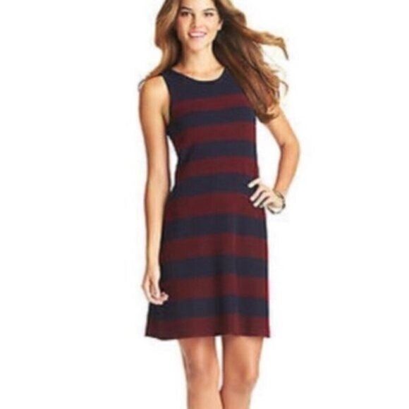 Ann Taylor LOFT Sleeveless Sweater Dress Navy/Maroon Stripe Small NWT - Picture 1 of 7